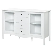 HOMCOM Sideboard Buffet, Kitchen Cabinet, Coffee Bar Cabinet with Glass Doors, Drawers and Adjustable Shelves, White(m-11)