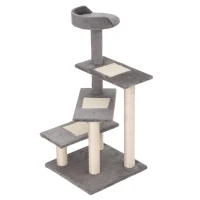 PawHut 40" 5-Level Revolving Stair Cat Tree Scratcher Climbing Activity Tower with Play Center and Resting Perch - Gray(m-12)