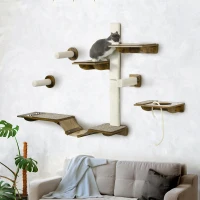 PawHut 8 Piece Cat Wall Shelves for Climbing, Sleeping, Playing, Brown(m-10)