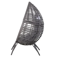 Outsunny Patio Wicker Egg Chair w/ Soft Cushion, Teardrop Cuddle Seat, Outdoor / Indoor Patio Chair, PE Plastic Rattan Furniture with Adjustable Height Feet Pads, Gray(m-11)