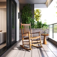 Outsunny Outdoor Rocking Chair, Patio Rocking Chair with Smooth Curves, High Density Wooden Rockers for Lawn Garden Porch, Supports Up to 350lbs, Natural(m-10)