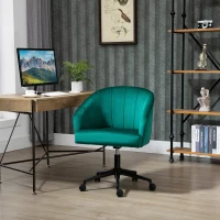 HOMCOM Retro Mid-Back Swivel Fabric Computer Desk Chair Height Adjustable with Metal Base, Leisure Task Chair on Rolling Wheels for Home Office, Green(m-11)