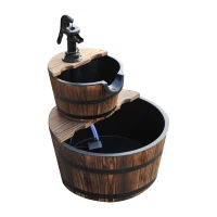 Outsunny Wood Freestanding Fountain with 2 Tier Waterfall Barrel, Electric Pump for Garden Decor, Lawn, Backyard(m-11)