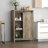 HOMCOM Farmhouse Accent Cabinet, Kitchen Cupboard Storage Cabinet with Barn Door and Adjustable Shelf, Antique Gray(m-10)
