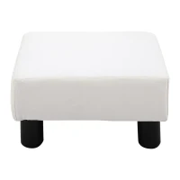 HOMCOM Ottoman Foot Rest, Small Foot Stool with Faux Leather Upholstery, Rectangular Ottoman Footrest with Padded Foam Seat and Plastic Legs, Bright White(m-11)