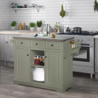 HOMCOM Rolling Kitchen Island with Storage, Kitchen Cart with Stainless Steel Top, Spice Rack & Drawers, Gray(m-10)