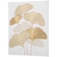 HOMCOM Hand-Painted Canvas Wall Art for Living Room Bedroom, Painting Gold Ginkgo Leaves, 39.25" x 31.5"(m-11)