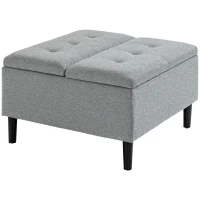 HOMCOM 30" Square Storage Ottoman, Upholstered Ottoman Coffee Table with Lift Top, Button Tufted and Wood Legs, Accent Footstool for Living Room, Light Gray(m-11)