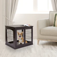 PawHut Dog Crate Furniture, 32" Small Dog Cage End Table with 2 Doors, Lockable Door, Puppy Kennel Indoor, Coffee(m-10)
