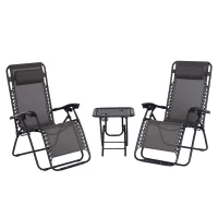 Outsunny Zero Gravity Chair Set of 2 Patio Chair with Side Table Cupholders and Pillows for Pool, Backyard, Lawn, Beach, Grey(m-11)