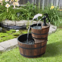 Outsunny Wood Freestanding Fountain with 2 Tier Waterfall Barrel, Electric Pump for Garden Decor, Lawn, Backyard(m-10)