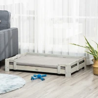 PawHut Large Dog Bed with Soft Foam Cushion, Wooden Dog Couch with Roomy Surface, Elevated, Slate Gray(m-10)