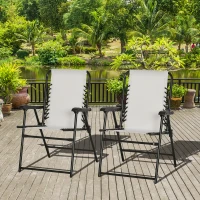 Outsunny 2 Pieces Outdoor Folding Chair Set, Portable Capimg Chairs with Armrest for Patio, Pool, Beach, Cream White(m-10)