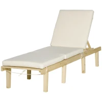 Outsunny Chaise Lounge Chair for Outdoor, Wood Outdoor Chaise Lounge with 4-Position Adjustable Backrest and Cushion, Reclining Beach Lounge Chair for Deck, Pool, Lawn and Sunbathing, Natural(m-11)
