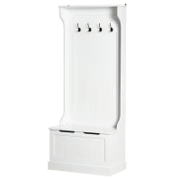 HOMCOM Hall Tree with Coat Rack, Storage, and Sitting Bench, White(m-11)