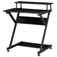 HOMCOM Industrial Computer Desk with Monitor Shelf, R Shaped Writing Table for Home Office, Black(m-10)