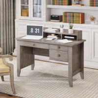 HOMCOM 47 Inches Computer Desk with Hutch, Writing Desk with Shelves and Drawers, Study Workstation for Home Office, Gray(m-16)