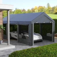 Outsunny 10' x 20' Carport, Heavy Duty Portable Garage, Height Adjustable, with 4 Mesh Windows and 4 Doors, Gray(m-10)