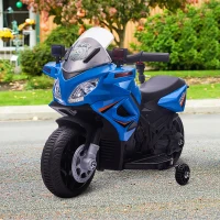 Aosom 6V Kids Motorcycle Police Electric Ride-On Dirt Bike Off-road Street Bike Battery Powered Rechargeable Horn Headlights Training Wheels Realistic Sounds for Girls and Boys 18 - 36 months Blue(m-10)