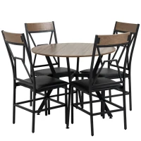 HOMCOM Industrial Dining Table Set for 4, Space-Saving 5 Piece Kitchen Table and Chairs with Round Table, Padded Seat and Steel Frame, Brown(m-10)
