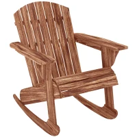 Outsunny Wood Adirondack Outdoor Lounge Rocking Chair Fire Pit Seating with Slatted Wooden Design, Fanned Back, Carbonized(m-1)
