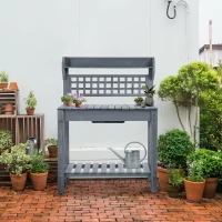 Outsunny Outdoor Potting Bench Table, Wooden Workstation with Sliding Tabletop, Storage Shelf and Dry Sink, for Greenhouse, Garden, Patio, Gray(m-10)