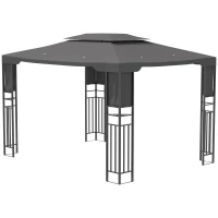 Outsunny 10' x 13' Outdoor Patio Gazebo with Double Vented Roof, Storage Shelves, Steel Frame for Lawn, Backyard and Deck, Gray(m-11)