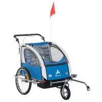 Aosom Elite 360 Swivel Double Child Two-Wheel Bicycle Cargo Trailer With 2 Security Harnesses, Blue(m-17)