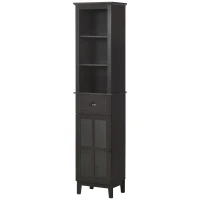 kleankin Slim Bathroom Storage Cabinet Door & Shelves Linen Tower, Brown(m-10)