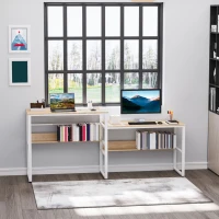 HOMCOM Industrial Style Standing Sitting Computer Desk with Steel Frame, Storage Shelf(m-20)