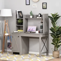 HOMCOM Home Office Computer Desk with Hutch and Storage Cabinet and 6 Shelves, Grey(m-11)