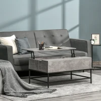 HOMCOM Modern Lift Top Coffee Table with Hidden Storage Compartment and Metal Legs, for Living Room, Home Office, Grey(m-15)