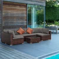 Outsunny 4-Piece Patio Furniture Sets Outdoor Wicker Conversation Set PE Rattan Sectional sofa set with Tempered Glass Coffee Table and Cushions for Backyard and Garden, Brown(m-10)