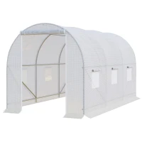 Outsunny 11.5x6.6x6.6ft Walk-in Tunnel Greenhouse Portable Garden Plant Growing Warm House with Door and Ventilation Window, White(m-11)