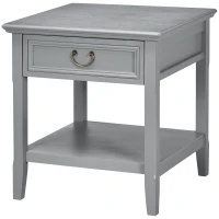 HOMCOM Retro Side Table, End Table with Storage Drawer and Open Shelf for Living Room, Bedroom, Gray(m-10)