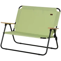 Outsunny Double Folding Camping Chair, Loveseat for 2 Adults, Portable Camping Couch with Wood Armrest & Cupholders, for Backpacking, Beach, Sports Travel, Green(m-11)