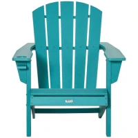 Outsunny Adirondack Chair with Cup Holder, All Weather Patio Chair HDPE Lounger, Fire Pit Seating High Back and Wide Seat for Outdoor, Backyard, Garden, Deck, Lawn, Light Blue(m-11)
