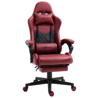Vinsetto Racing Gaming Chair Diamond PU Leather Office Gamer Chair High Back Swivel Recliner with Footrest, Lumbar Support, Adjustable Height, Red(m-11)