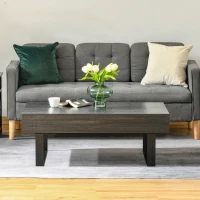 HOMCOM Mid-century Modern Coffee Table with Storage Drawer, Metal Sled Designed Legs and Wood Grain Surface for Living Room, Dark Grey(m-10)