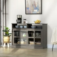 HOMCOM Sideboard Glass Door Buffet Cabinet, Dark Grey(m-11)