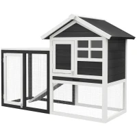 PawHut Indoor Rabbit Enclosure, 48" Weatherproof Wooden Rabbit Hutch, with Slanted Asphalt Roof & Fun Outdoor Run for Bunnies & Ferrets - Gray(m-16)