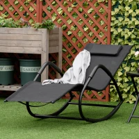 Outsunny Rocking Chair, Zero Gravity Patio Chaise Sun Lounger, Outdoor Rocker, UV Water Resistant, Pillow for Sunbathing, Lawn, Garden or Pool, Black(m-10)