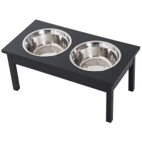 PawHut 23" Wooden Heavy Duty Dog Food Bowls Pet Elevated Feeding Station -Black(m-11)