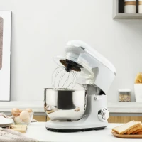 HOMCOM Stand Mixer with 6+1P Speed, 600W Tilt Head Kitchen Electric Mixer with 6 Qt Stainless Steel Mixing Bowl, Beater, Dough Hook and Splash Guard for Baking Bread, Cakes, and Cookies, Silver(m-10)