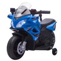 Aosom 6V Kids Motorcycle Police Electric Ride-On Dirt Bike Off-road Street Bike Battery Powered Rechargeable Horn Headlights Training Wheels Realistic Sounds for Girls and Boys 18 - 36 months Blue(m-11)