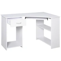 HOMCOM 47" L-Shaped Desk with Keyboard Tray, Computer Corner Desk for Small Space with Shelves, Drawer, CPU Stand, Home Office Writing Table, White(m-11)