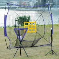 Soozier Baseball Practice Net Set with 7.5x7ft Catcher Net, Ball Caddy and Batting Tee, Portable Pitching Net with Carry Bag for Hitting, Pitching, Batting, Catching, Purple(m-10)