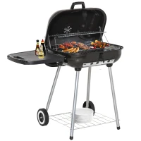 Outsunny 22" Charcoal Barbecue Grill with Portable Wheel, Side Tray and Lower Shelf for Outdoor BBQ for Garden, Backyard, Poolside(m-11)