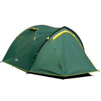 Outsunny 3-Person Camping Tent Backpacking Tent with Vestibule Area, Water-Fighting Polyester Rain Cover, & Mesh Windows, Yellow(m-11)