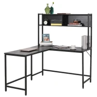 HOMCOM 55 Inch L Shaped Computer Desk with Hutch, Corner Desk for Home Office and Study, Writing Workstation with 2 Storage Compartments, Black(m-17)